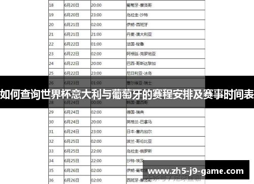 如何查询世界杯意大利与葡萄牙的赛程安排及赛事时间表 如何查询世界杯意大利与葡萄牙的赛程安排及赛事时间表